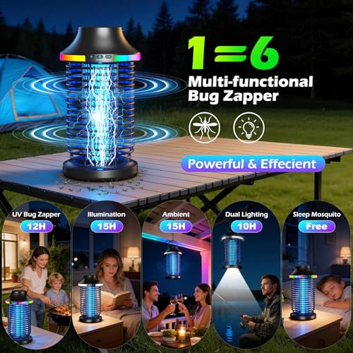 Rechargeable Bug Zapper Outdoor, 4200V Powerful Electric Mosquito Zapper 5-in-1 Portable & Wireless Bug Zapper Outdoor Cordless with 5000mAh Battery, Outdoor Waterproof Fly Zapper for Patio Camp
