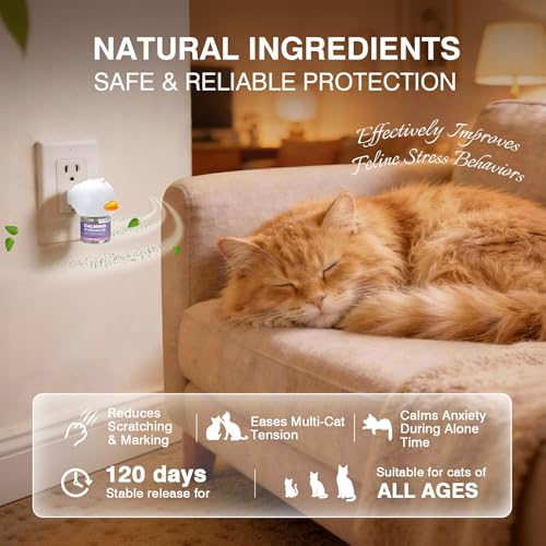 Tcllka Cat Calming Pheromone Diffuser Effectively Relieve Anxiety Stress Cat Calming Diffuser Comfort for Cats Refill Reduce Fighting Spraying and Scratching Calm Relaxing 48ml/Bottle Fits All Cats
