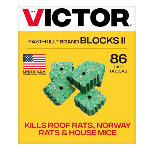 Victor Fast-Kill Bait Blocks II, 86-Count Rat and Mouse Poison Bait Blocks | Indoor and Outdoor Rodent Control, Eliminate Norway Rats, Roof Rats, & House Mice, Rodent Killer, 4lb Bag, M904B
