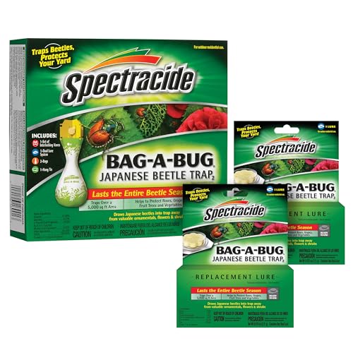 Spectracide Bag-A-Bug Japanese Beetle Trap Bundle, 1 Trap & 2 Refills | Includes 1 Trap & 2 Lure Refills, Protects Roses, Grapes, Fruit Trees & Vegetables, Traps Beetles Over 5,000 Sq. Ft. Area