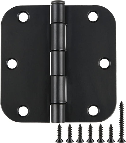 30 Pack Rounded Matte Black Door Hinges 3.5 Inch 5/8" Radius Interior 3 1/2" Flat Iron Bifold Residential Standard Bedroom Indoor for Doors 3 å?"Hardware Control H