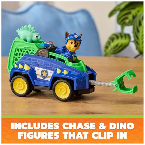 PAW Patrol The Dino Movie Chase Dino Rescue Cruiser Toy Car Vehicle | Spring Loaded Front Rescue Claw, 2 Collectible Movie Action Figures, Toy Car, Kids Toys for Boys & Girls Ages 3+