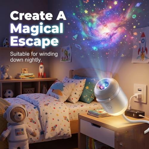 2-in-1 Galaxy Projector Night Light,USB Star Projector with Adjustable Brightness, Mini LED Projection Lamp for Bedroom Ceiling Wall Room Decor (24 Projection Films)
