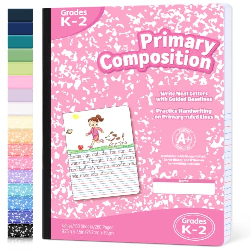 Forvencer Primary Composition Notebook K-2, Primary Journal Draw and Write | Half Page Composition Notebook, Primary Ruled Paper Grades K-2 and Kindergarten, 200 Pages/100 Sheets, 9.75 x 7.5 in , Pink