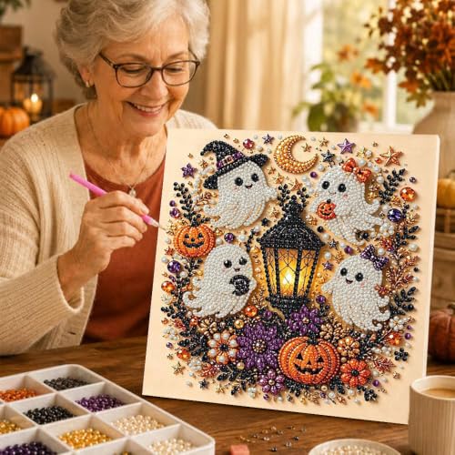 Halloween Ghost Pearl Diamond Art Kits for Adults with Frame 10x10in | Halloween Pearl Art Kits for Adults, Special Shape Pearl Diamond Painting Kit, Pearls Art Gem Crafts for Home Wall Decor