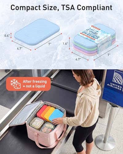 TOURIT 4 Pack Reusable Slim Ice Packs for Lunch Boxes and Coolers | Long Lasting Lunch Box Cooler Ice Packs, BPA-Free Non-Toxic Freezer Packs – for Lunch Bags, Travel, Picnic or Camping