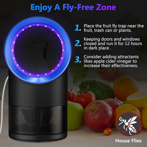 Fly Trap Indoor,Blue Gnat Traps House Indoor,Indoor Insect Trap with Timer | Fruit Fly Trap Indoors Suctions & Captures, 6/12Hr Timer, Kid & Pet Friendly, Low Noise, 10 Refills