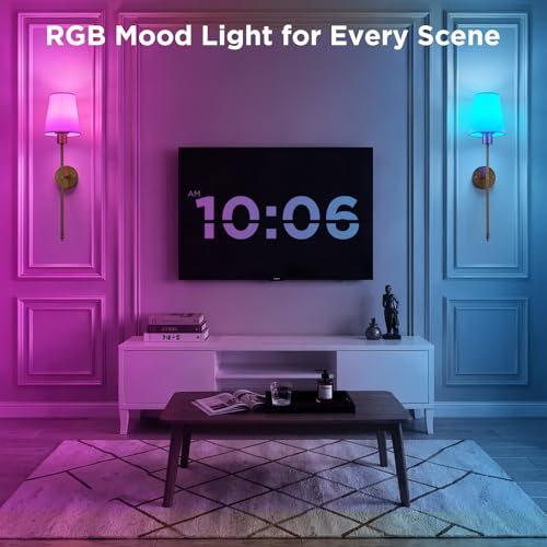 Brightown Battery Operated Wall Sconces Set of Two,Gold Sconces Wall Decor | RGBWW Rechargeable Wall Lights with Dimmable Magnetic Bulbs & Remote, Wireless Wall Lamp for Living Room Bedroom Hallway