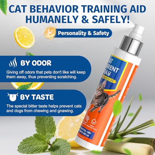 Cat Deterrent Spray, Cat Deterrent for Furniture Protection, Pee Spraying, Excessive Chewing & Scratching Everywhere, Cat Repellent Indoor and Outdoor, Pet-Safe Formula, 5.07 Fl Oz