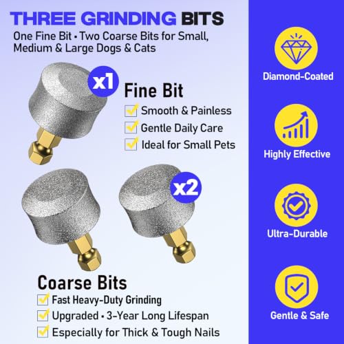 Whisper-Quiet Dog Nail Grinder 50%More Power for Sensitive Dogs,Cat | 6-Speed Pet Nail Trimmer with LED Display & 4 LED Lights, 3 Grinding Bits, No Over-Cutting,Stress-Free Grooming for All Pets