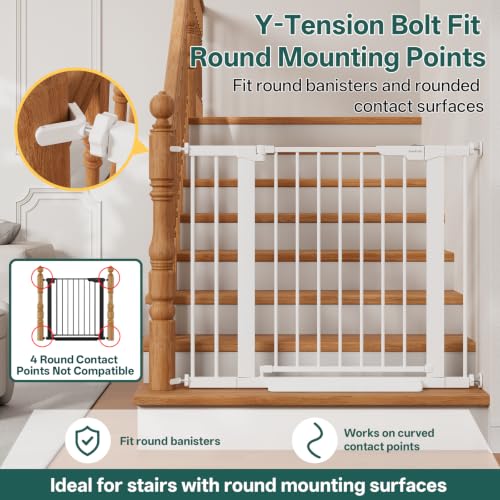 InnoTruth 27-36.6 in Wide Baby Gate for Stairs and Doorways, White | Indoor Metal Dog Gate for Pets, Auto Close 2 Way Swing Walk Through Door, Double Lock & Y-Bolts, Pressure or Hardware Mount