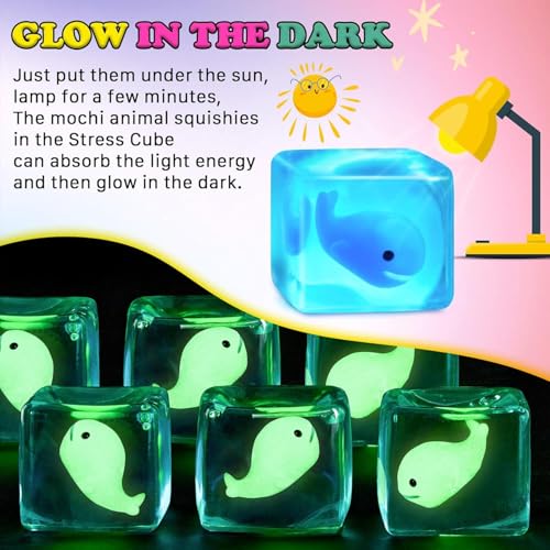 Squishy Fidget Toys Stress Cube - Squeeze Toys Stress Balls for Adults Slow Rising Squishies Glow in The Dark Sugar Sensory Toys for Kids with Autism Stress Relief Fidgets for Classroom Prize Toys