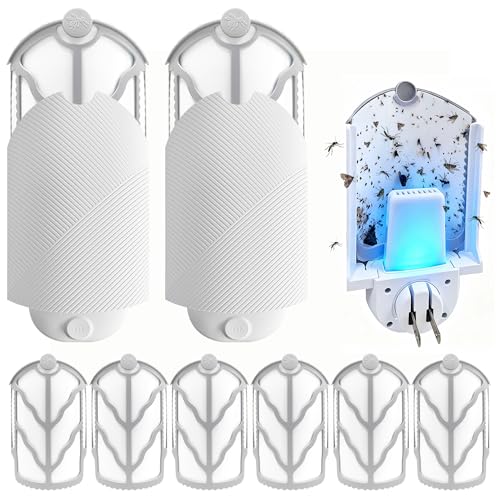 Flying Insect Trap for Indoor Use (2 Starters & 6 Refill Cartridges), UV Light Bug Catcher for Fruit Flies, Gnats & Small Flying Pests, Silent, No-Zap, Mess-Free