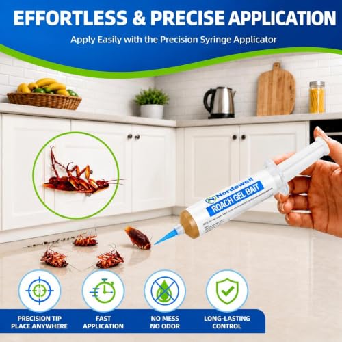 Cockroach Gel Bait, Professional Roach Gel Bait with 0.6% Indoxacarb, 4 x 30g Syringes, Roach Bait for German, American & Other Cockroaches, Indoor & Outdoor Roach Control