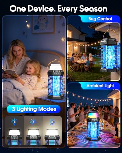 Foldable Solar Bug Zapper Outdoor – Portable 4500V Mosquito Zapper with 12H Battery, USB & Solar Charging, IP66 Waterproof, Ideal for Camping, Patio, Backyard, Indoor & Outdoor Use