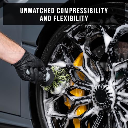 VIKING V+ Wheel Barrel Brush for Deep Wheel Cleaning, 17 Inch Length | Multi-Fiber Cleaning Brush for Car Detailing Kit and Car Detailing Kit, Clean Exhaust Tips, Wheels, and Rims, Black and Green