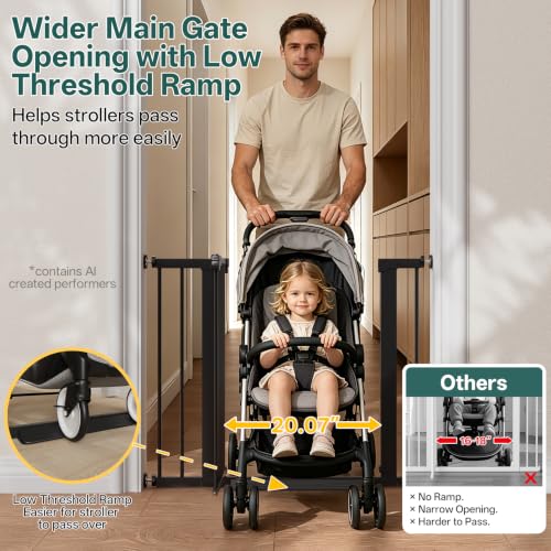 InnoTruth 27-36.6 in Wide Baby Gate for Stairs and Doorways, Black | Indoor Metal Dog Gate for Pets, Auto Close 2 Way Swing Walk Through Door, Double Lock & Y-Bolts, Pressure or Hardware Mount