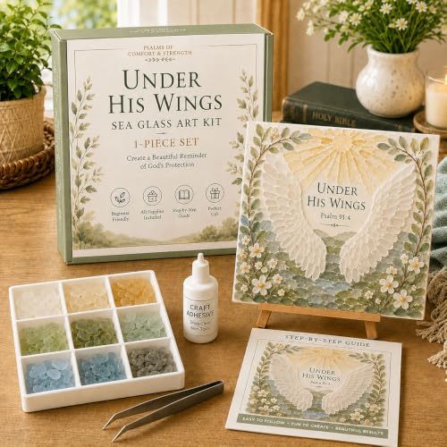 Psalms of Comfort & Strength Sea Glass Art Kit, Christian DIY Craft Kit with Inspirational Bible Verse Design, Religious Gift for Women, Faith Home Decor Wall Art，#A