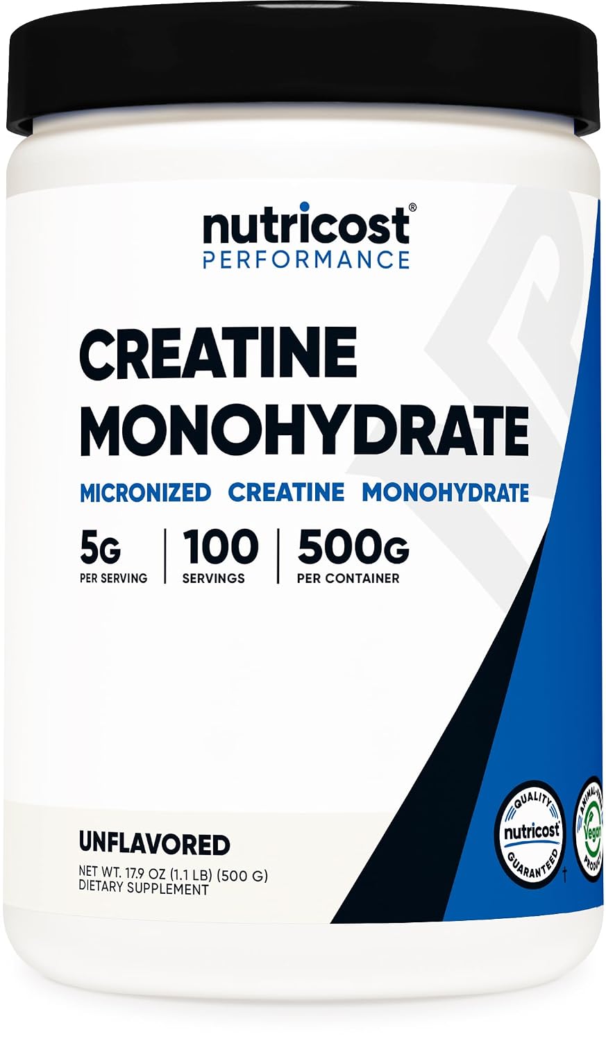 Nutricost Creatine Monohydrate Micronized Powder 500G, 100 Servings | 5000mg Per Serving (5g), 17.9 Oz