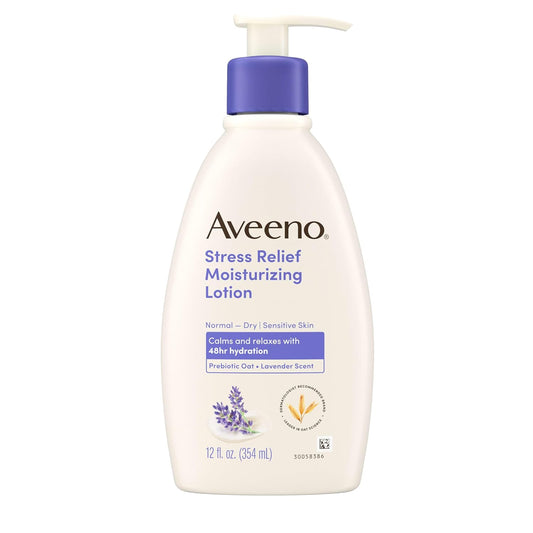 Aveeno Stress Relief Moisturizing Body Lotion with Lavender Scent, Natural Oatmeal to Calm & Relax, Non-Greasy Daily Stress Relief Lotion, 12 fl. oz