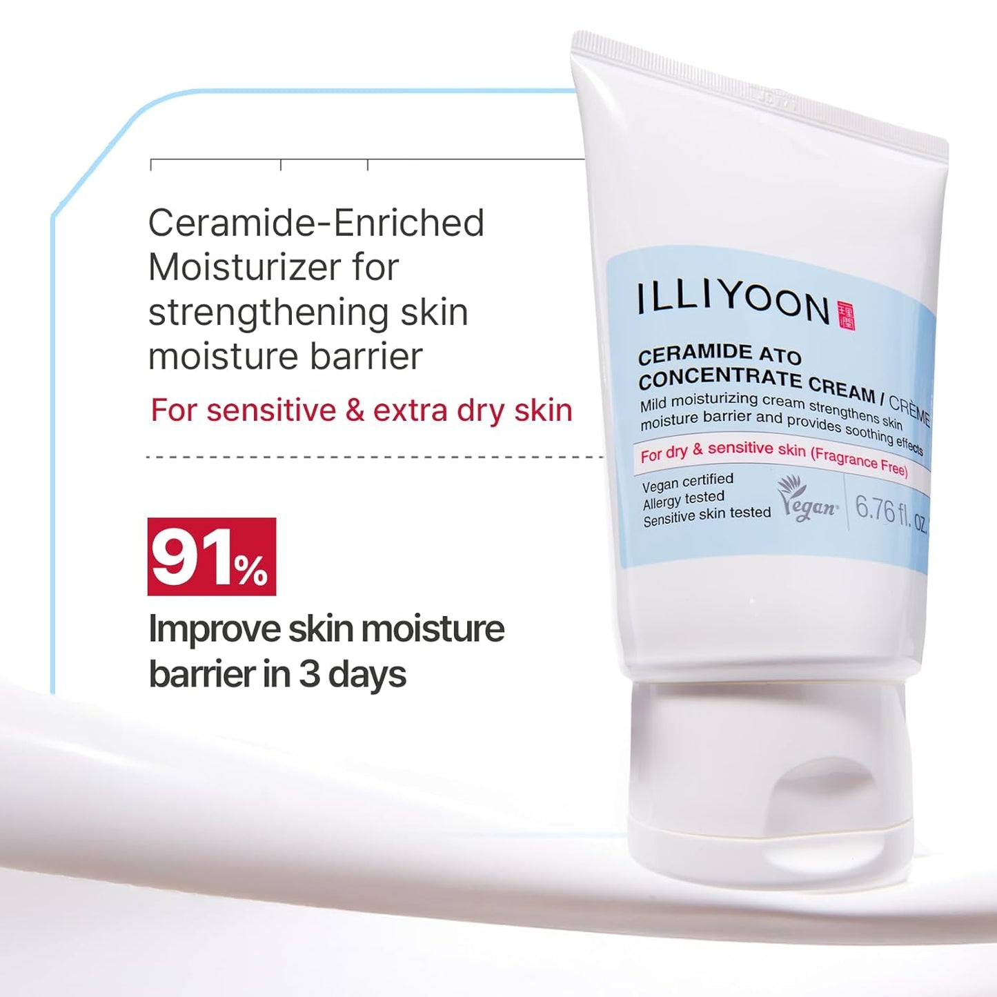Illiyoon Ceramide Ato Concentrate Cream | Moisturizer for Dry & Sensitive Skin, 100hr Lasting Hydration, For Face & Body, Gentle for Infants, Moisture Barrier Repair, Vegan Certified, 2.53 fl.oz.