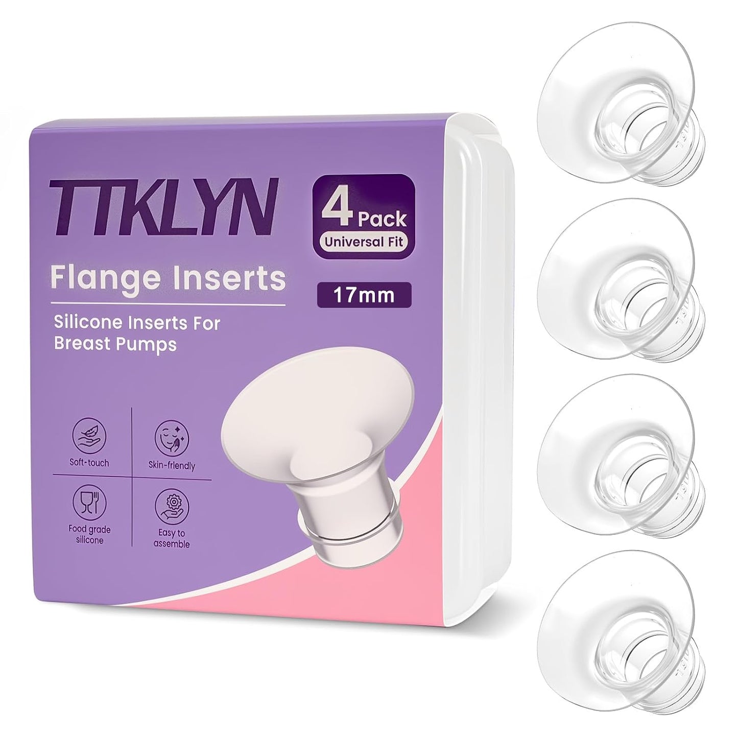 4 Pcs 17mm Flange Inserts, Soft Flange Reducer for 24mm Breast Shield | Compatible with Momcozy M5/M9/M6/V2 Pro/S12 Pro/eufy E10/S1/S1 Pro/Spectra/Elvie/Lansinoh/Paruu Breast Pumps
