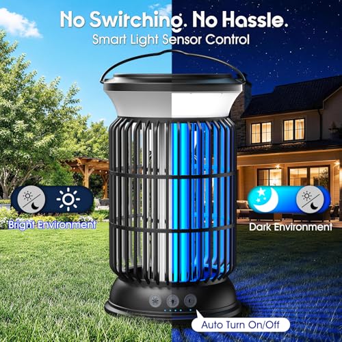 Solar Bug Zapper Outdoor, Mosquito Zapper with Rechargeable Bug Zapper Design, Solar & USB Charging, 6000mah Battery, Auto on Off Sensor, Waterproof for Patio Backyard Garden Camping