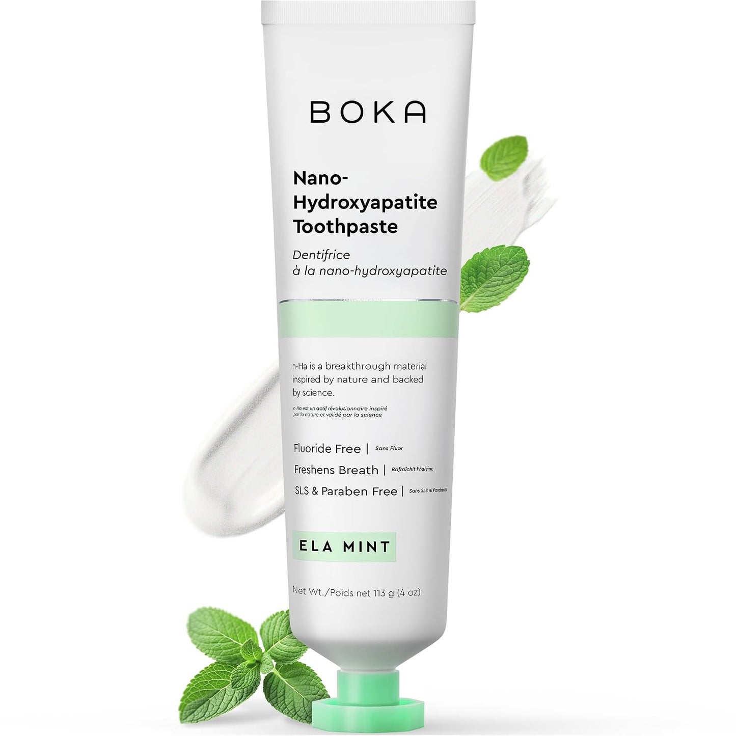 Boka Toothpaste - Fluoride Free Toothpaste, Nano Hydroxyapatite Toothpaste | Appropriate for Sensitive Teeth - Adult Oral Care - Ela Mint - 4 Oz, 1PK