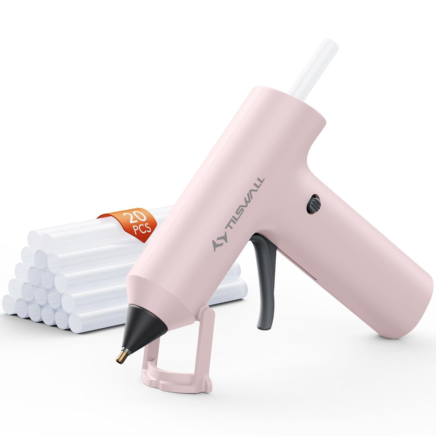 Tilswall Cordless Hot Glue Gun, W106s, Fast Preheating with 2Ah Battery | 90s Fast Preheating, Glue Gun and Sticks Set (7×140mm), Compact Size Ideal for School Crafts, DIY Making, Repairs W106s Pink