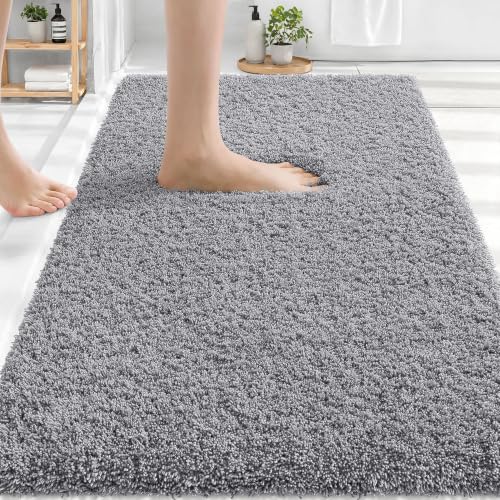 OLANLY Microfiber Bathroom Rugs 30x20, Soft Highly Absorbent Bath Mat, Grey | Quick‑Dry & Non‑Slip Bath Carpet, Machine Washable Plush Floor Mat for Bathroom, Shower, Sink, Home Decor Accessories