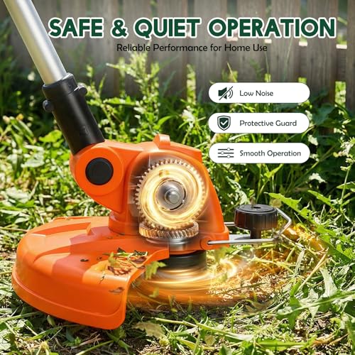 Electric Weed Wacker Cordless Battery Powered String Trimmer Weed Whacker | 21V Grass Trimmer with 2× 2.0Ah Batteries Weedwacker 12" - Low Noise Ergonomic User Friendly Lawn Tool for Small Yard