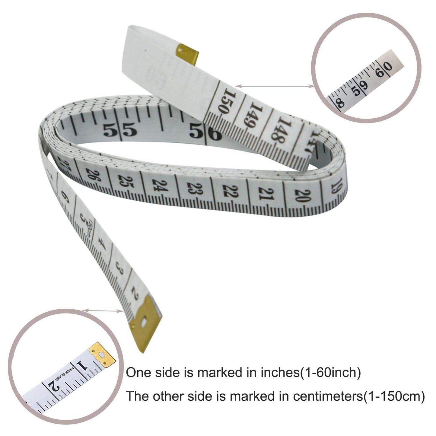 GDMINLO Soft Tape Measure Double Scale Body Sewing Flexible Tailor Craft Vinyl Ruler for Weight Loss Medical Body Measurement, Has Centimetre Scale on Reverse Side 60-inch•?öWhite•?ä
