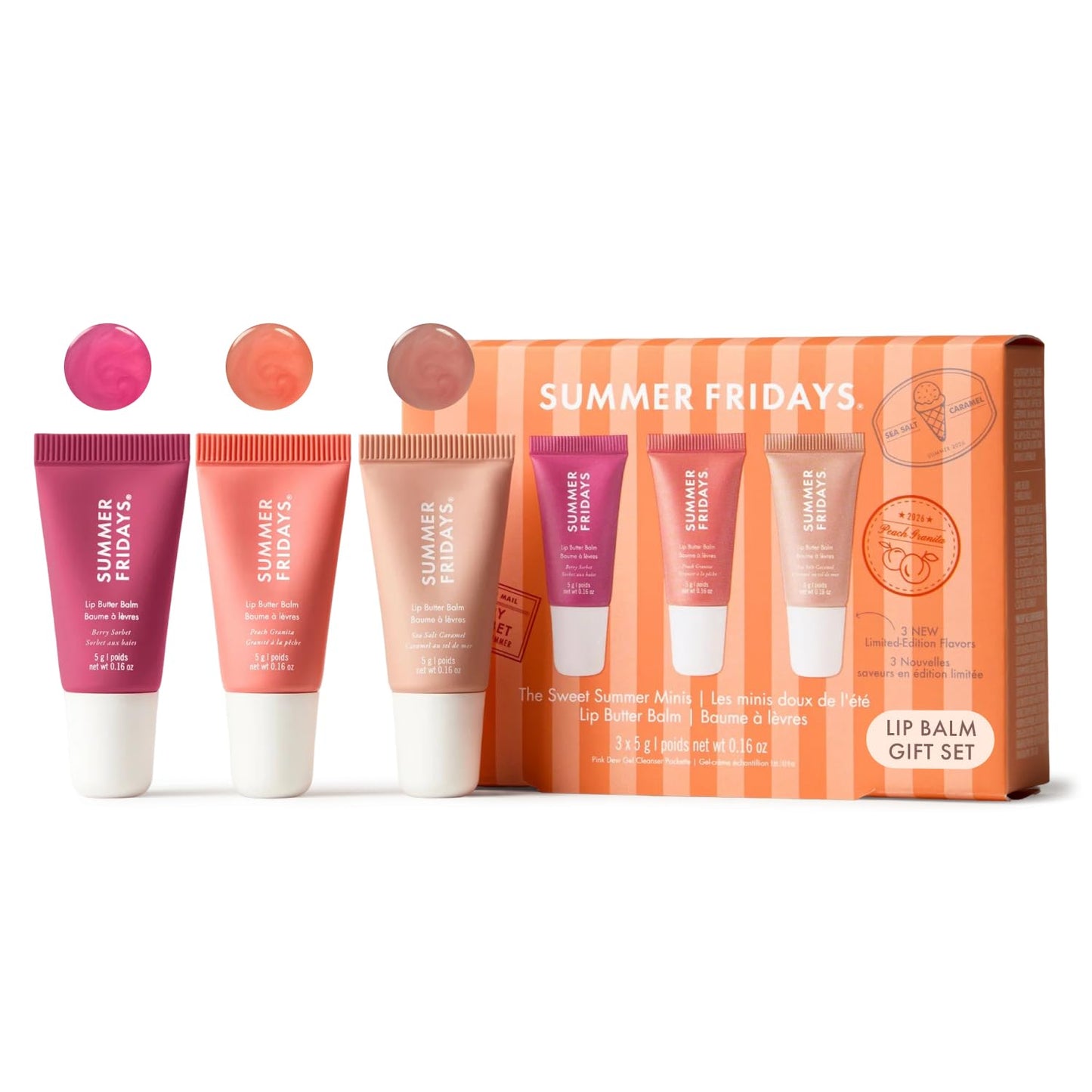 Summer Fridays Sweet Summer Minis Lip Balm Trio (0.35 Oz, 3 Ct) | Limited-Edition Tinted Lip Gloss Gift Set, Hydrating, Non-Sticky Sheer Color, Nourishing Skin Care Ingredients, Vegan