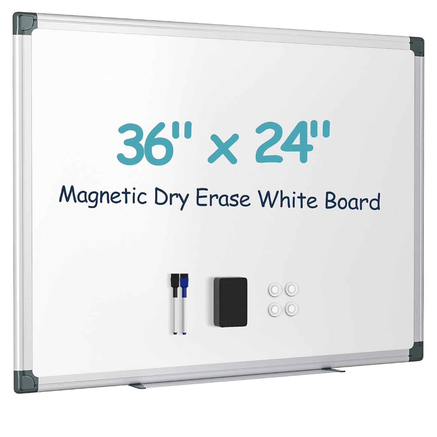 VUSIGN 36" x 24" Magnetic Dry Erase Board for Wall with Aluminum Frame | Markers, Magnets, Eraser & Tray Included, Dry Erase White Board for Office, School, Home