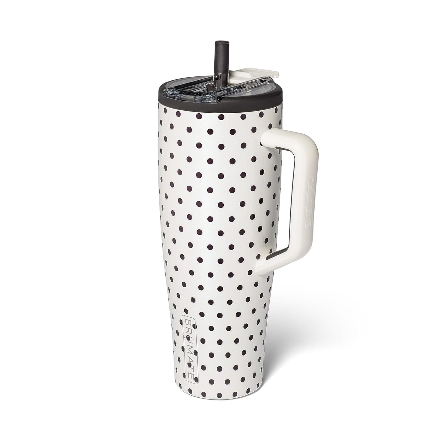 BrüMate Era Flip 40oz Tumbler with 100% Leakproof Covered Straw Lid | Hygienic Covered Straw | Insulated Stainless Steel Water Bottle with Handle | Cup Holder Friendly | BPA-Free (Polka Pearl)