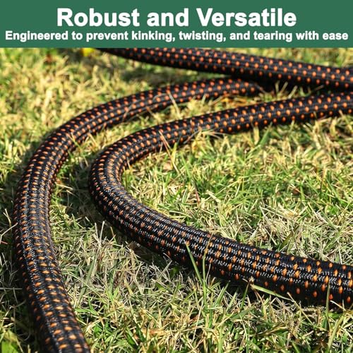50FT Flexible Garden Hose & 10Modes Nozzle,Lightweight Water Hose,Kink-Free,All-Weather Heavy Duty Hose for RV,Boat,Car Wash,Garden,Yard,Camper,Outdoor (Orange-Black, 50 Feet)