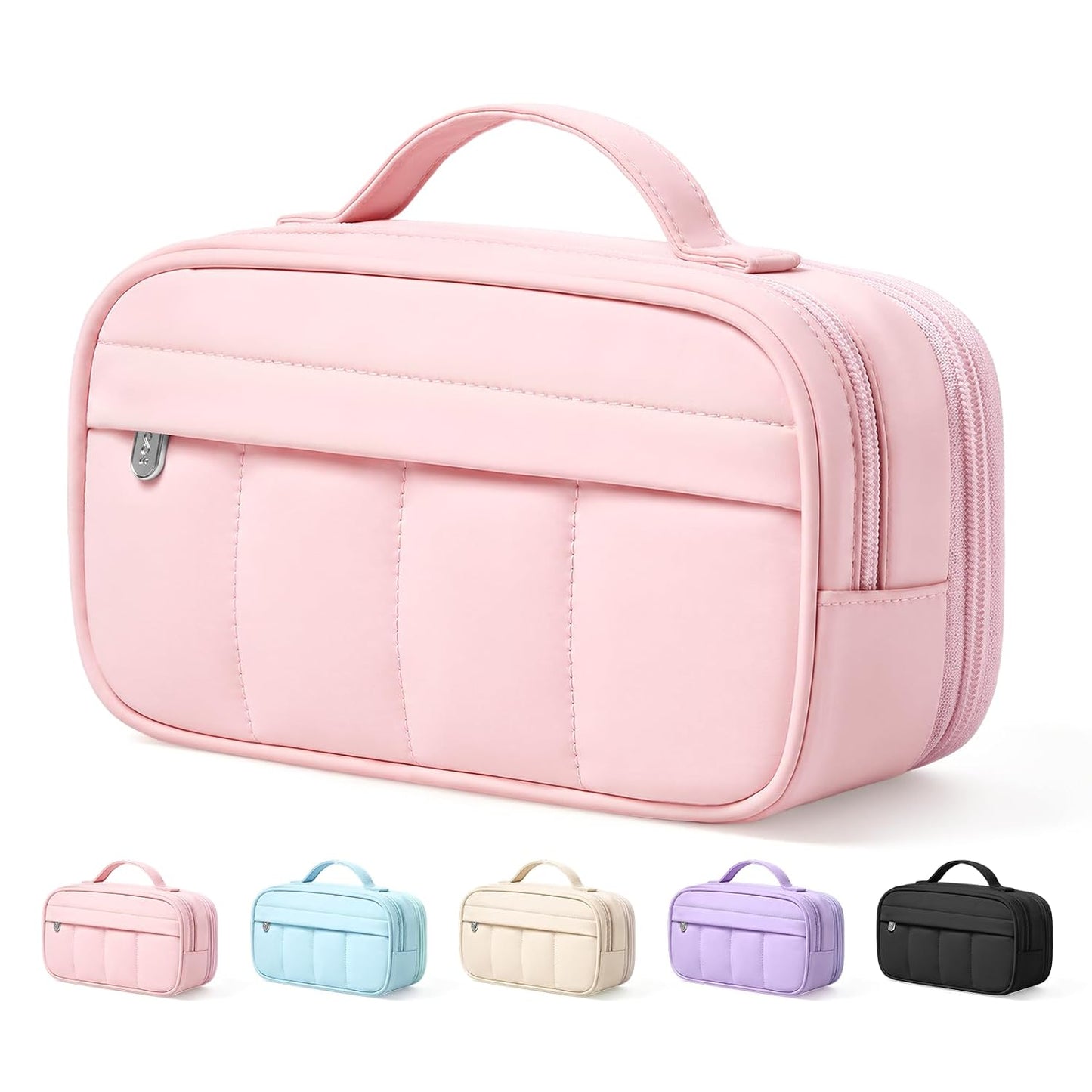 Sooez Pencil Case for Girls, Cute Large Capacity Pencil Pouch Pen Bag, Pink | Puffer Feel, Multi-Compartment Pencil Box Stationery Organizer with Zipper, Portable Back to School Supplies