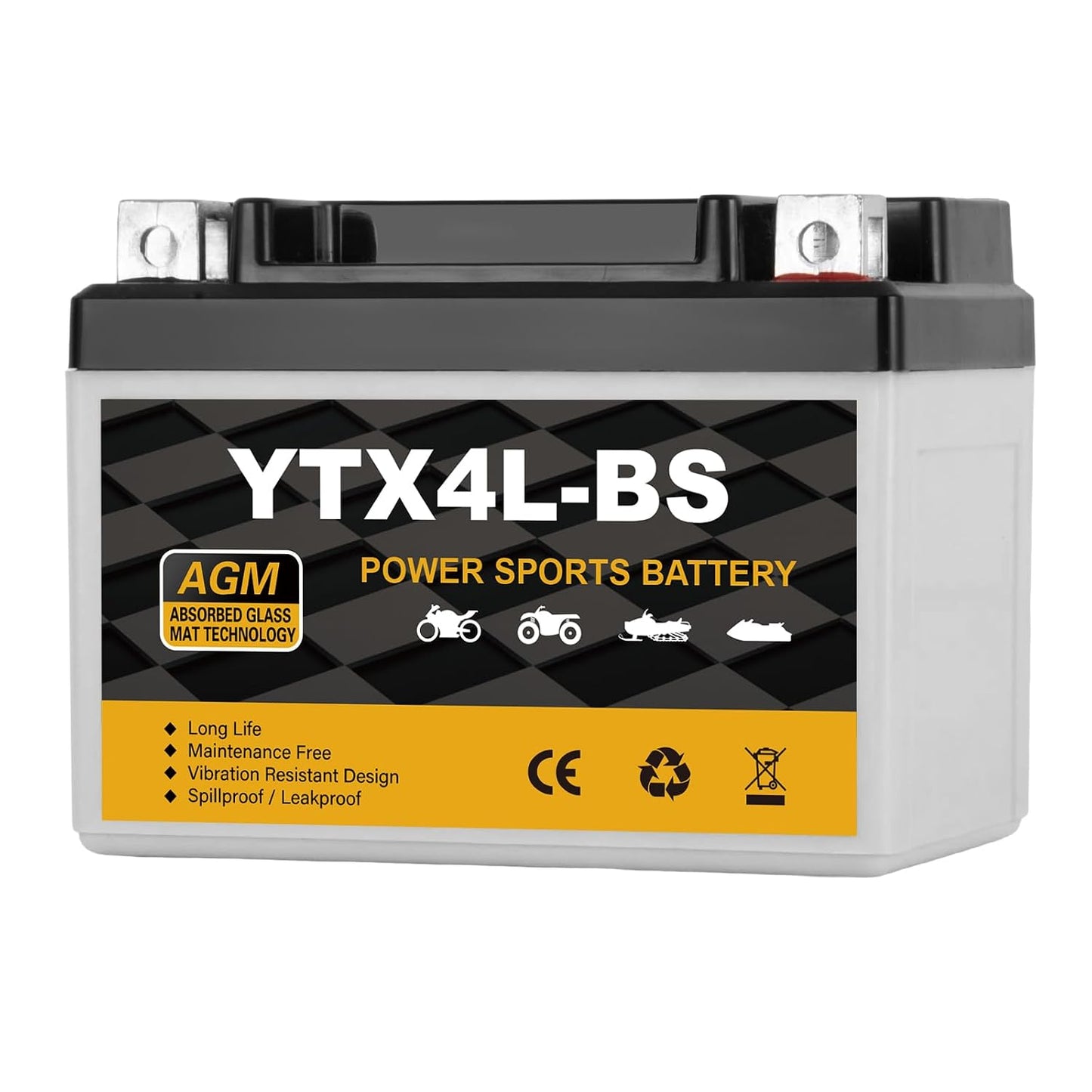 YTX4L-BS Motorcycle Battery 12V 3Ah, 70 CCA Sealed AGM Rechargeable Maintenance Free Battery, Replacement for ATV, 50cc Scooter, Dirt Bike