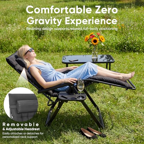 NEWBULIG Zero Gravity Chair, Folding Patio Recliner with Cup Holder Trays | Portable Patio Chairs, Lounge Chair for Outdoor, Indoor, Beach, Pool, Camping, Balcony, Porch, Black