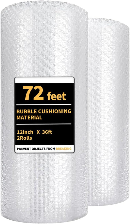 Bubble Cushioning Wrap 2 Pack 12 Inch x 72 ft Bubble Wrap for Packing•?ÎMoving Boxes and Shipping for Your Business•?ÎPerforated Every 12 in.Suitable for Filling Packaging Boxes.