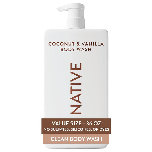Native Body Wash for Women & Men, Coconut & Vanilla, 36 oz Pump Bottle, Sulfate-Free & Gentle for All Skin Types