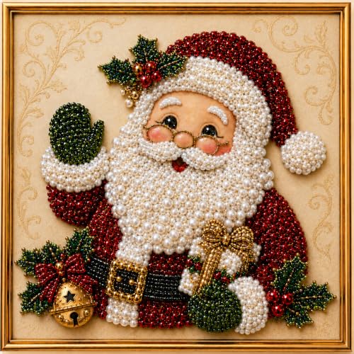 LJSCQF DIY Christmas Pearl Diamond Painting Art Kit with Frame, Home Wall Decor Art Craft Kit, Holiday Christmas Wall Decor, Handmade Home Decoration Gift (Santa Claus, 7.8x7.8in)