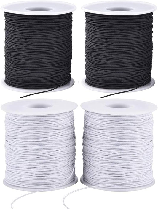 LUSTEMBER Stretchy String for Bracelets, 4 Rolls 1 mm Sturdy Elastic String Elastic Cord for Jewelry Making, Necklaces, Beading (2 Black+ 2 White)