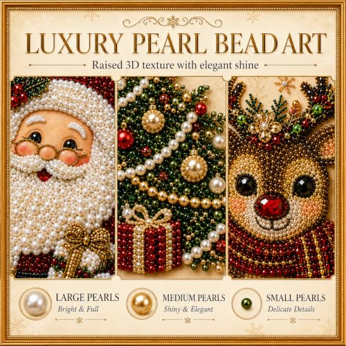 LJSCQF DIY Christmas Pearl Diamond Painting Art Kit with Frame, Home Wall Decor Art Craft Kit, Holiday Christmas Wall Decor, Handmade Home Decoration Gift (Santa Claus, 7.8x7.8in)