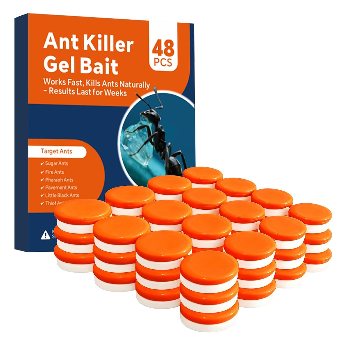 48 Pack Slow-Acting Ant Bait Gel Stations for Indoor & Outdoor Eliminate Entire Ant Colony, Effective Carpenter Ant Killer Ant Traps for Home Kitchen Bathroom, Long Lasting Ant Gel Bait, Ready-to-Use