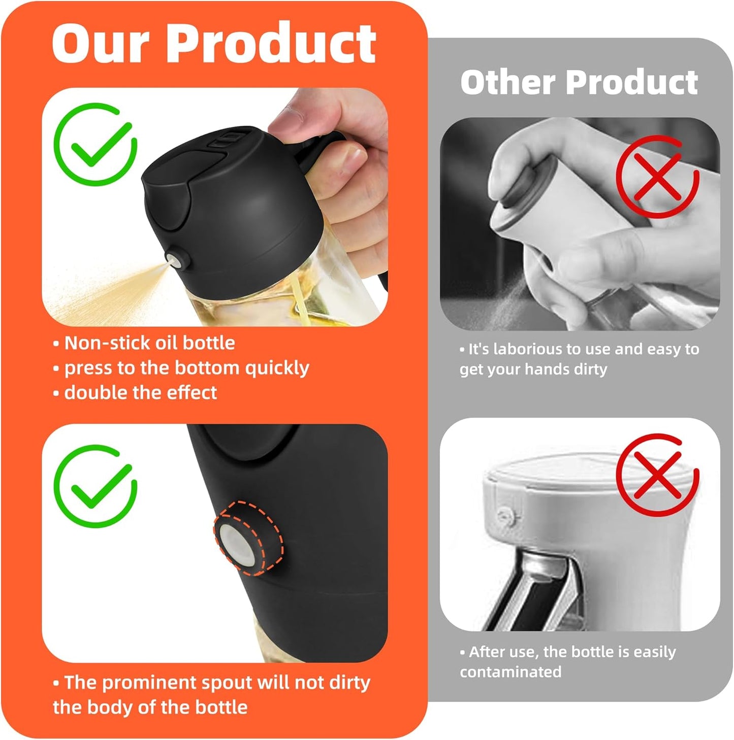 TrendPlain 16oz/470ml Glass Olive Oil Sprayer for Cooking ‰ÛÒ 2 in 1 Olive Oil Dispenser Bottle for Kitchen Gadgets and Air Fryer Accessories, Salad, BBQ - Black