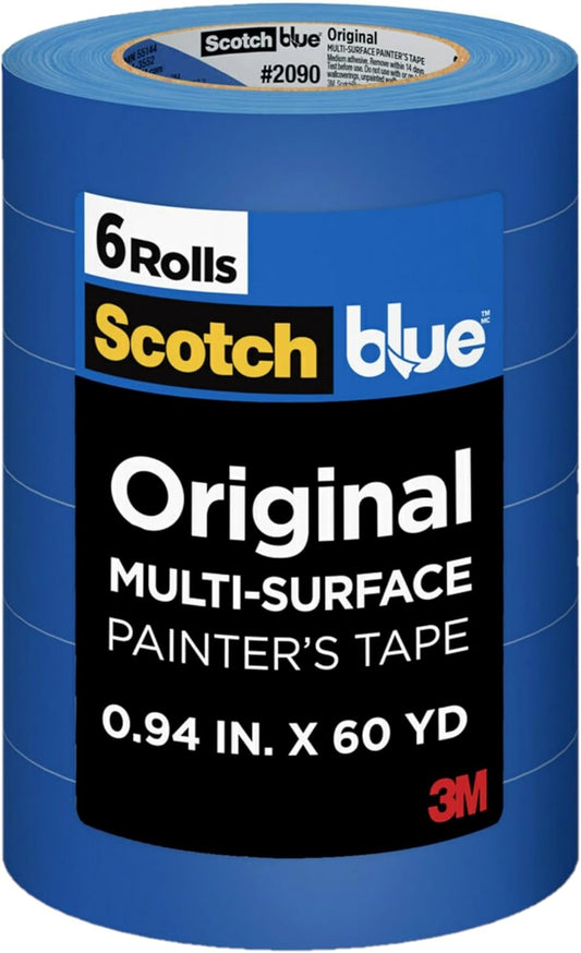 ScotchBlue Original Multi-Surface Painters Tape, 1 Inch Wide (0.94 In. x 60 Yds), 6 Rolls, Blue Paint Tape Protects Surfaces and Removes Easily, Masking Tapes for Indoor and Outdoor Use (2090-24EP6)
