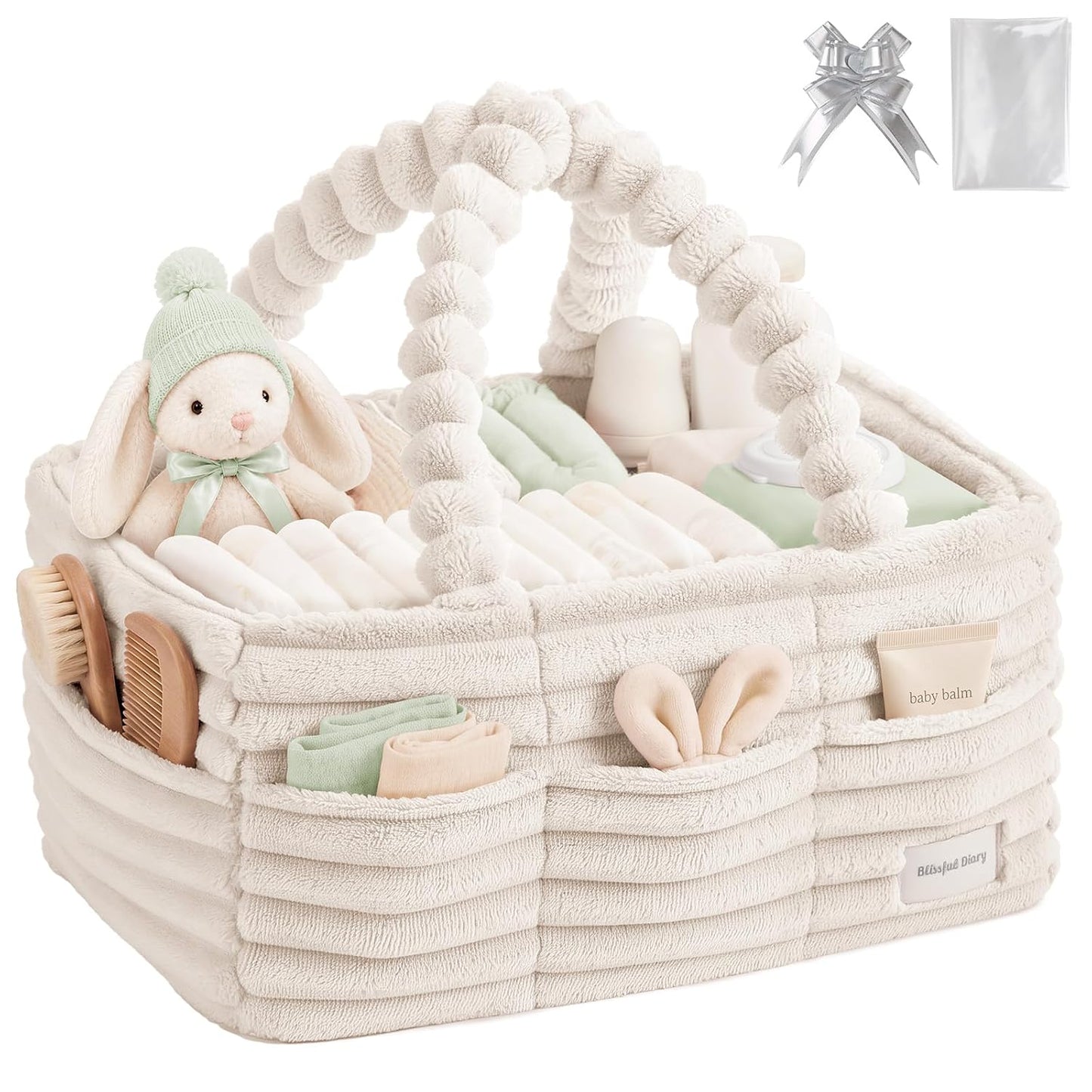 Blissful Diary Flannel Diaper Caddy Organizer & Gift Packaging, Cream Beige | Portable Diaper Basket, Nursery Storage Basket, Gift to Baby Shower, Newborn Boy & Girl Essential, Registry Search Must Haves
