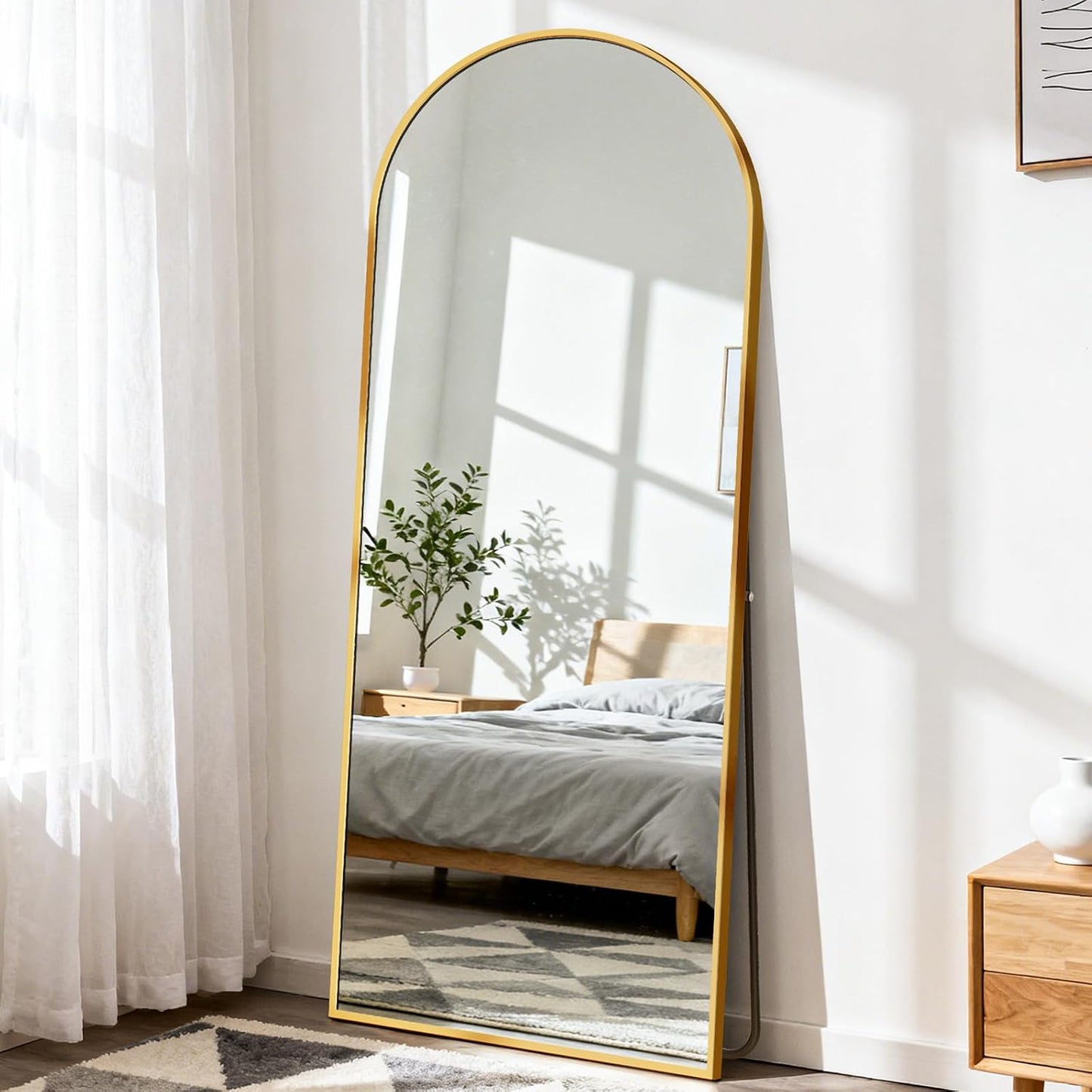 DUMOS 64"x21" Arched Full Length Floor Mirror, Full Body Mirror, Gold | Shatterproof Tempered Glass, Modern Aluminum Alloy Frame, Free Standing or Leaning for Home Decor