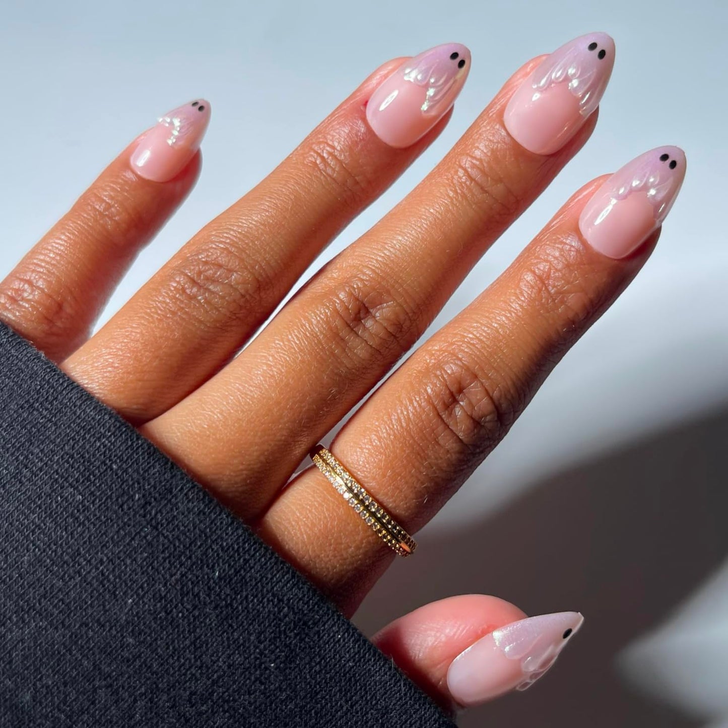 Glamnetic Press On Nails - Short Almond, Glossy Fake Nails 30 Pc Full Kit | Halloween cute ghostly press on nails. Full kit glue-on set. Waterproof, chip-resistant. Up to 2 weeks. 15 sizes, 30 nails